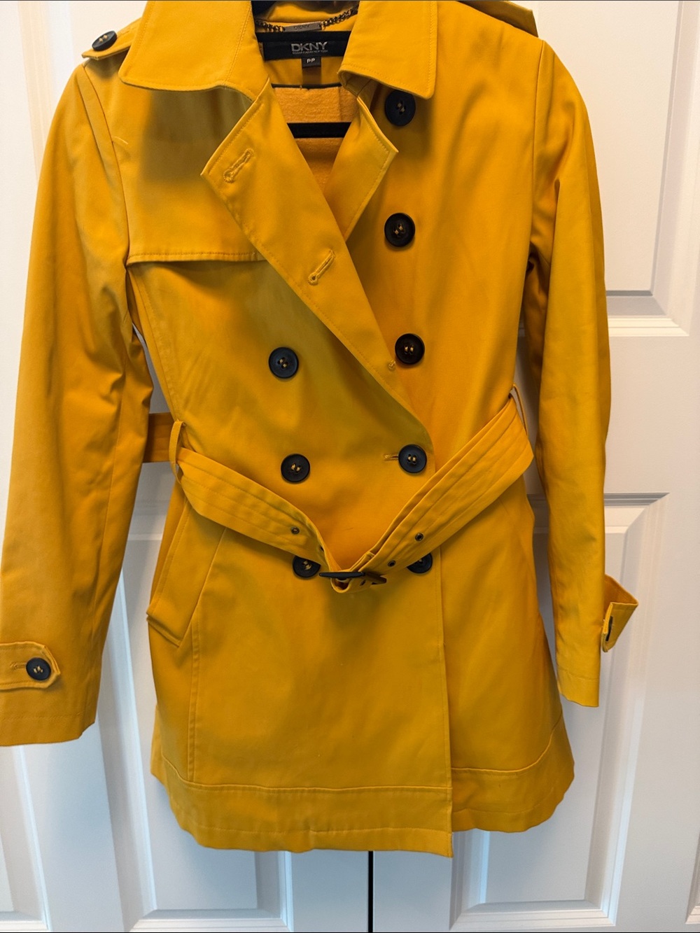 DKNY Mustard Yellow Double-Breasted Trench Coat with Belt
